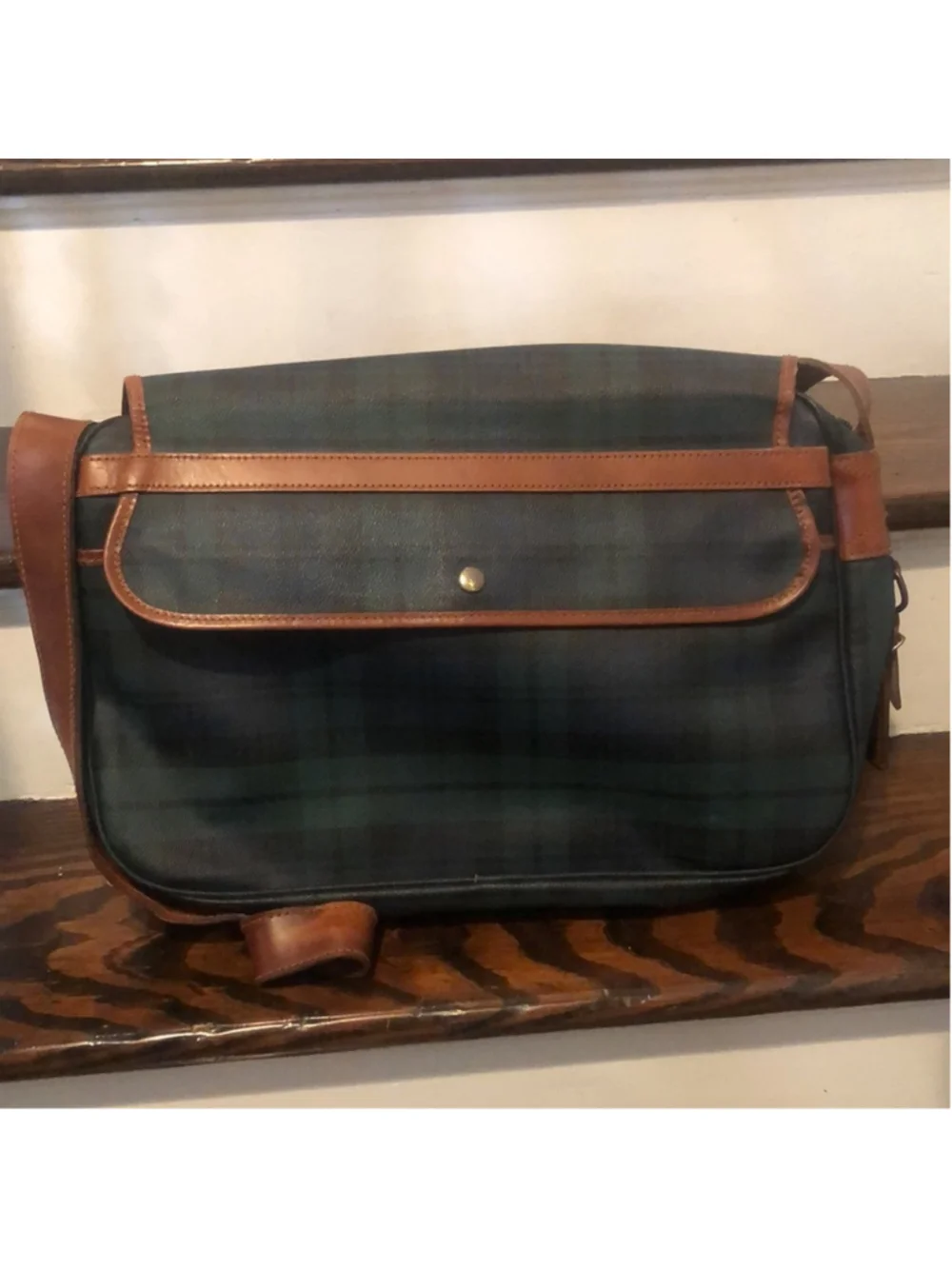 RALPH LAUREN Black Watch Plaid Crossbody Computer Messenger Tote Bag Vintage